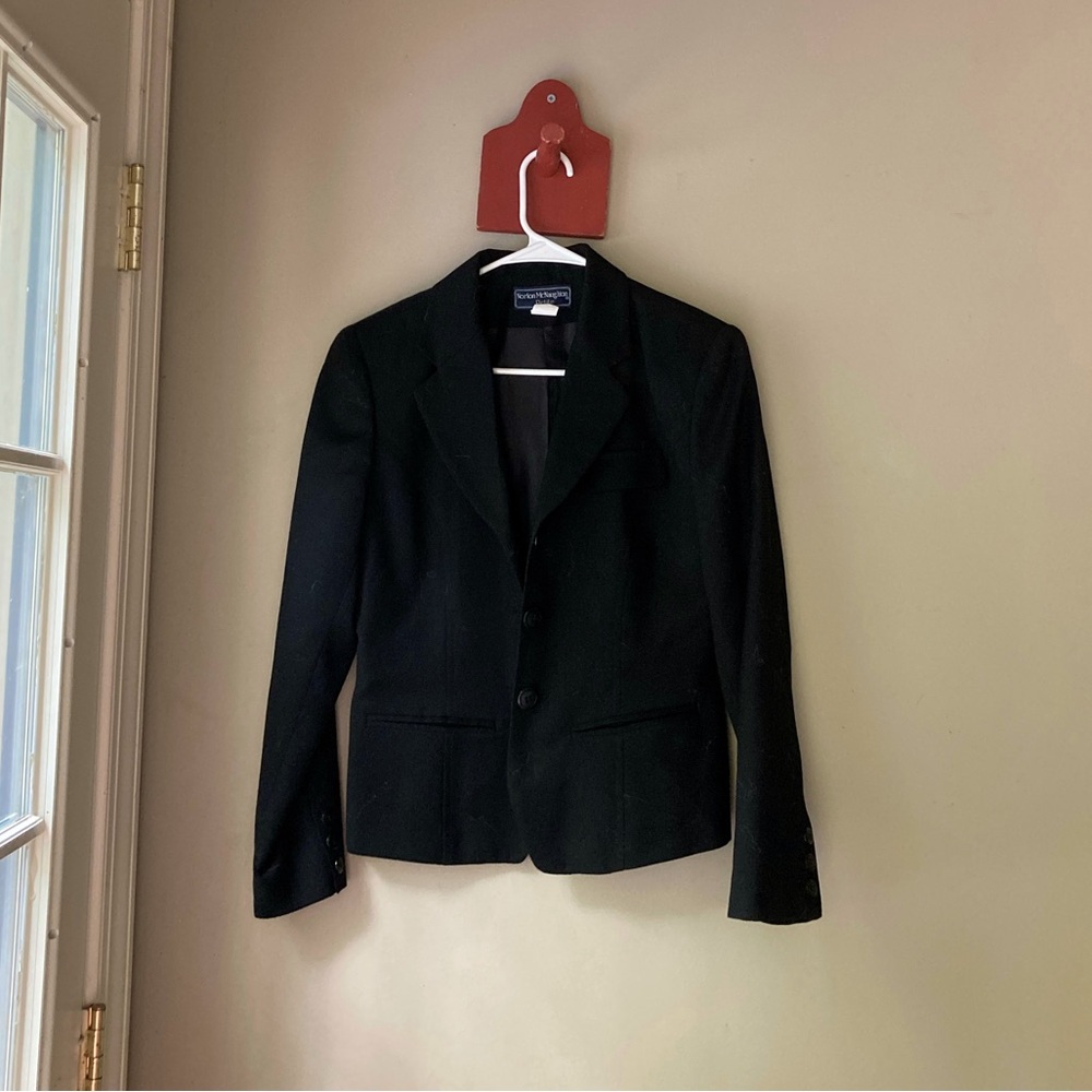 Vintage Norton Mcnaughton Petite Black 100% Wool Blazer 6P